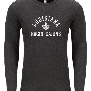 A long sleeve t-shirt with the words louisiana ragin cajuns on it.