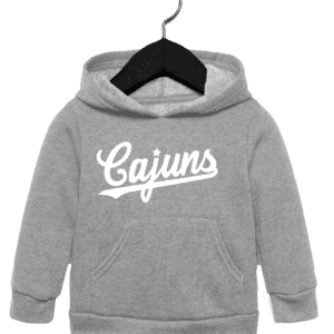 A gray hoodie with the word " cajuns " on it.