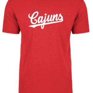 A red shirt with the word cajuns written on it.