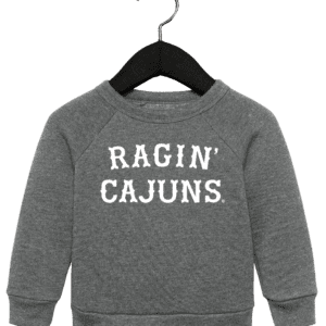 A gray sweatshirt with the words ragin cajuns on it.