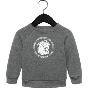 A gray sweatshirt with an image of a bear on it.