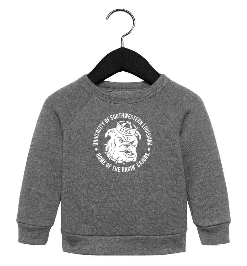 A gray sweatshirt with an image of a bear on it.