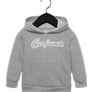 A gray hoodie with the word cajuns on it.