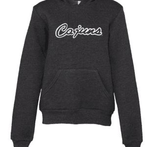 A black hoodie with the word cajuns on it.