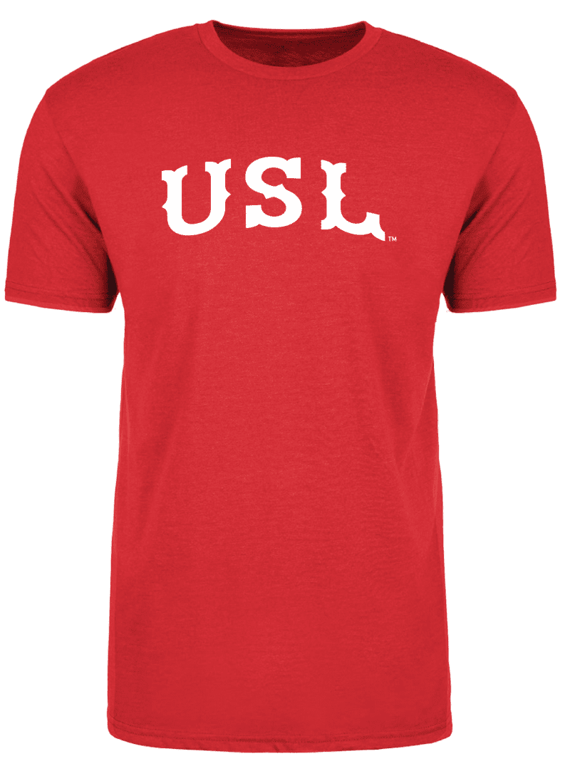 A red shirt with the letters usl on it.