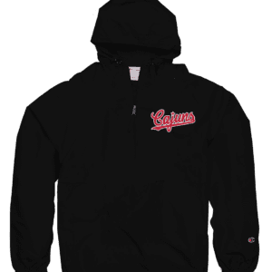 A black hoodie with the letters supers on it.