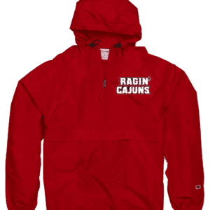 A red jacket with the words ragin cajuns on it.