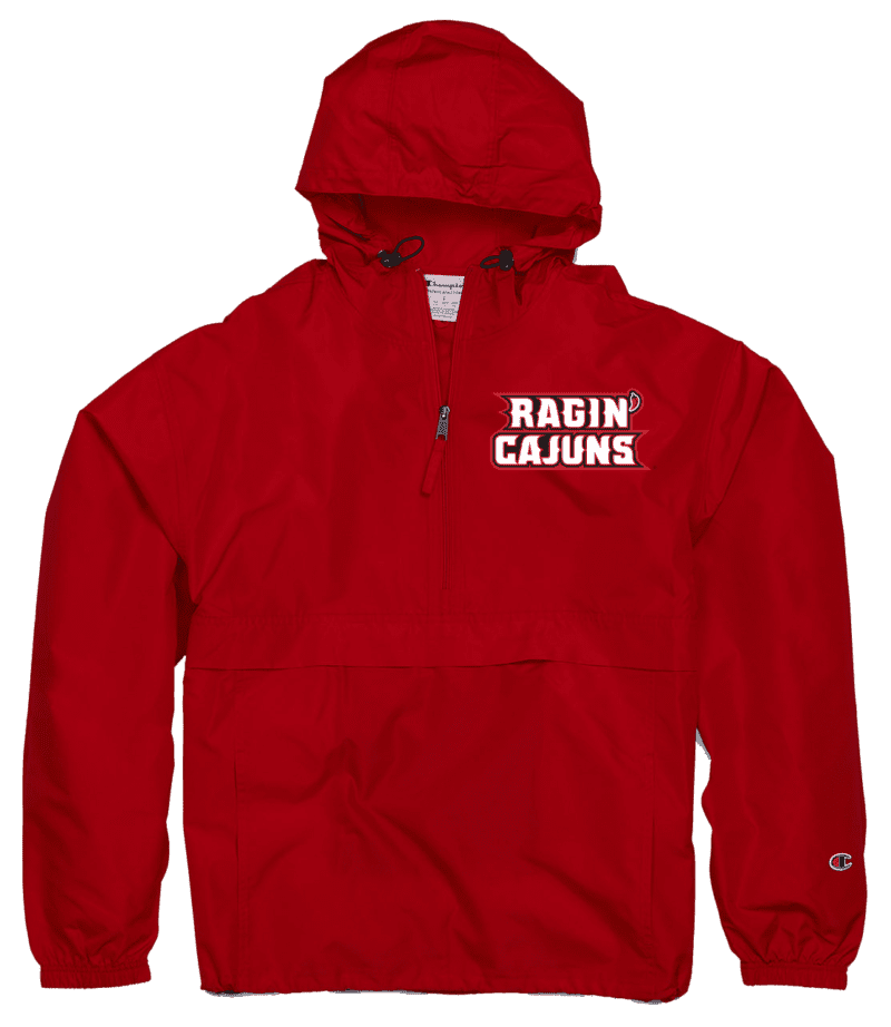 A red jacket with the words ragin cajuns on it.